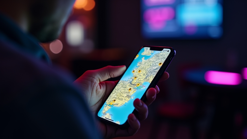 Utilizador em Portugal a ver a app num smartphone com ambiente de casino escuro